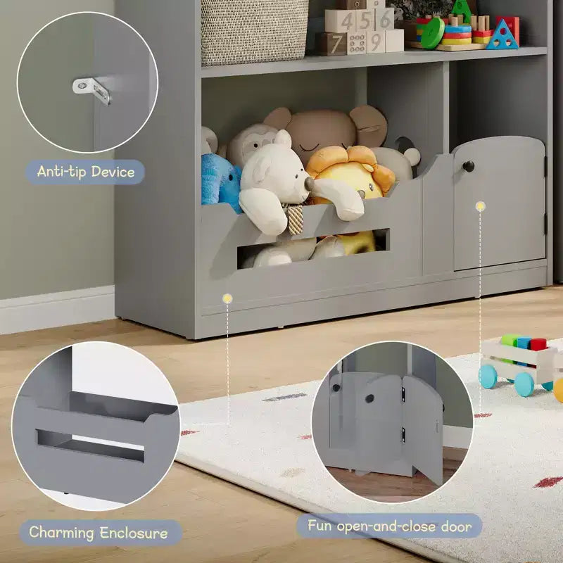 2-Tier Kids Bookshelf with Motion Sensor Light - Wooden Book Shelf, Toy Storage Organizer, Book Rack for Kids Rooms, Classroom, Playing Room