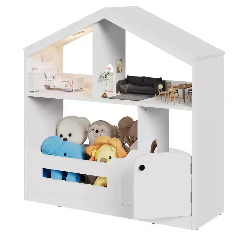 2-Tier Kids Bookshelf with Motion Sensor Light - Wooden Book Shelf, Toy Storage Organizer, Book Rack for Kids Rooms, Classroom, Playing Room