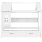 Twin/Full House Bed Solid Wood Platform Bed Frame with Storage Drawers/Shelves, Childlike Window Design