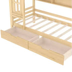 Twin/Full House Bed Solid Wood Platform Bed Frame with Storage Drawers/Shelves, Childlike Window Design