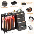 Clothes Rack, Dressers with Charging Station and Led Light, 4 Drawers Dresser for Bedroom