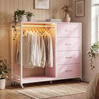 Clothes Rack, Dressers with Charging Station and Led Light, 4 Drawers Dresser for Bedroom