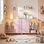 Clothes Rack, Dressers with Charging Station and Led Light, 4 Drawers Dresser for Bedroom