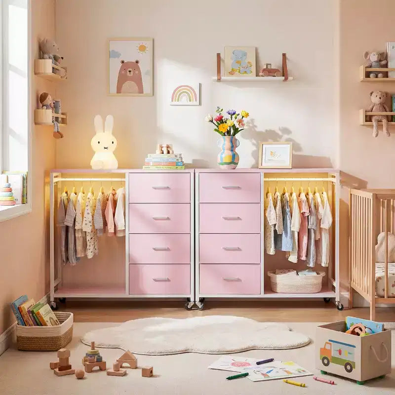 Clothes Rack, Dressers with Charging Station and Led Light, 4 Drawers Dresser for Bedroom