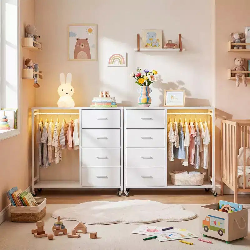 Clothes Rack, Dressers with Charging Station and Led Light, 4 Drawers Dresser for Bedroom