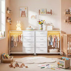 Clothes Rack, Dressers with Charging Station and Led Light, 4 Drawers Dresser for Bedroom