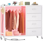Clothes Rack, Dressers with Charging Station and Led Light, 4 Drawers Dresser for Bedroom