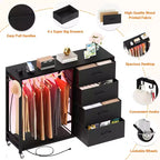 Clothes Rack, Dressers with Charging Station and Led Light, 4 Drawers Dresser for Bedroom