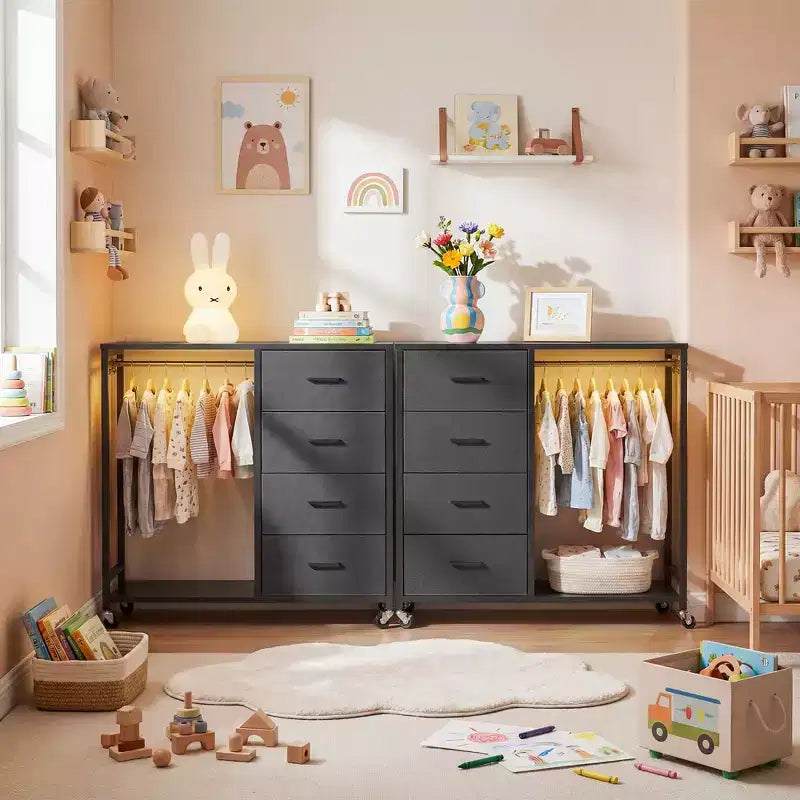 Clothes Rack, Dressers with Charging Station and Led Light, 4 Drawers Dresser for Bedroom
