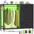 Clothes Rack, Dressers with Charging Station and Led Light, 4 Drawers Dresser for Bedroom