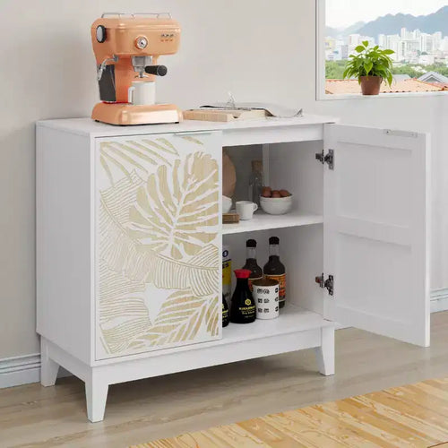 31.5W Carved Door Accent Buffet Cabinet, Decorative Storage Cabinet with Adjustable Shelves
