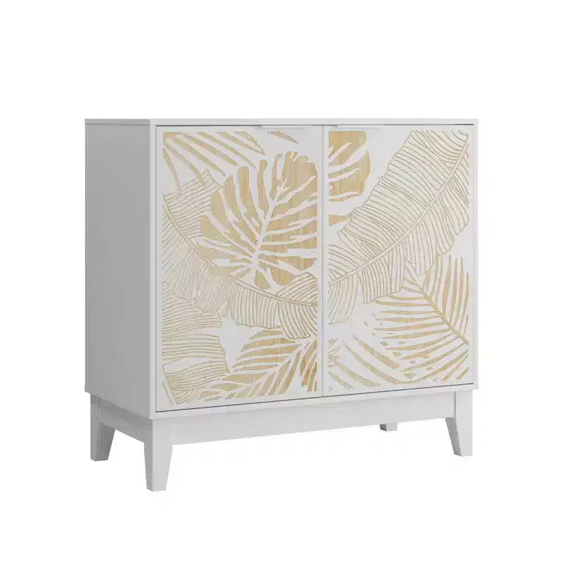 31.5W Carved Door Accent Buffet Cabinet, Decorative Storage Cabinet with Adjustable Shelves