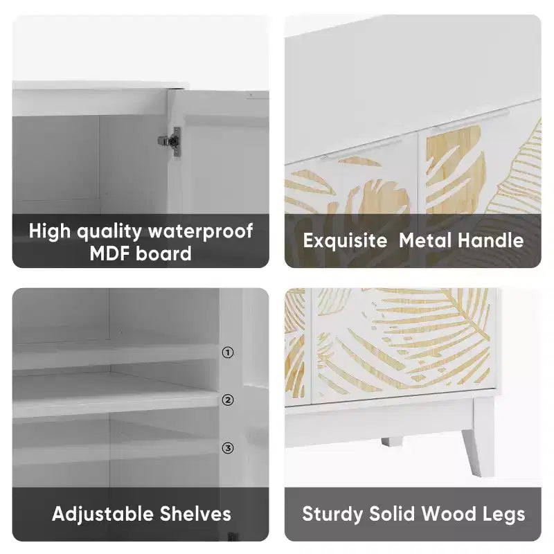 31.5W Carved Door Accent Buffet Cabinet, Decorative Storage Cabinet with Adjustable Shelves