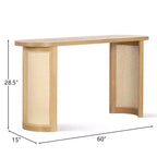 60 Oval Console Table with Cane Pedestal Legs, Narrow Sofa Table Modern Entryway Table for Hallway, Living Room & Foyer