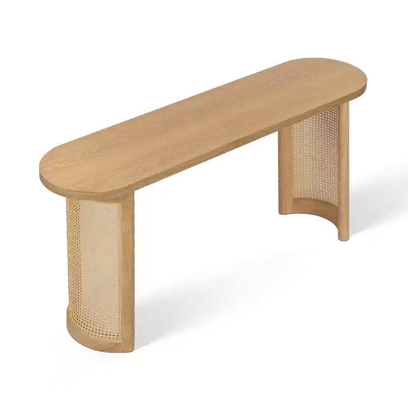 60 Oval Console Table with Cane Pedestal Legs, Narrow Sofa Table Modern Entryway Table for Hallway, Living Room & Foyer