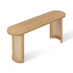 60 Oval Console Table with Cane Pedestal Legs, Narrow Sofa Table Modern Entryway Table for Hallway, Living Room & Foyer