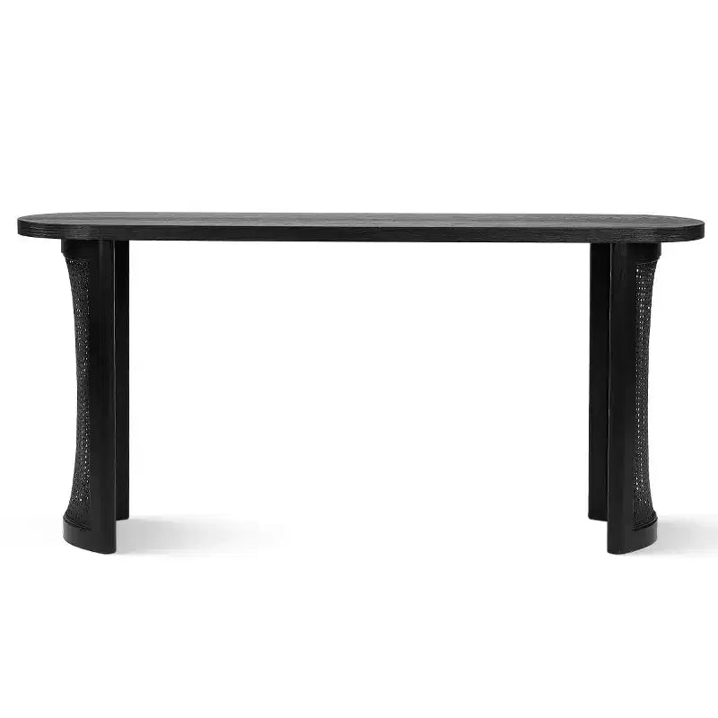 60 Oval Console Table with Cane Pedestal Legs, Narrow Sofa Table Modern Entryway Table for Hallway, Living Room & Foyer