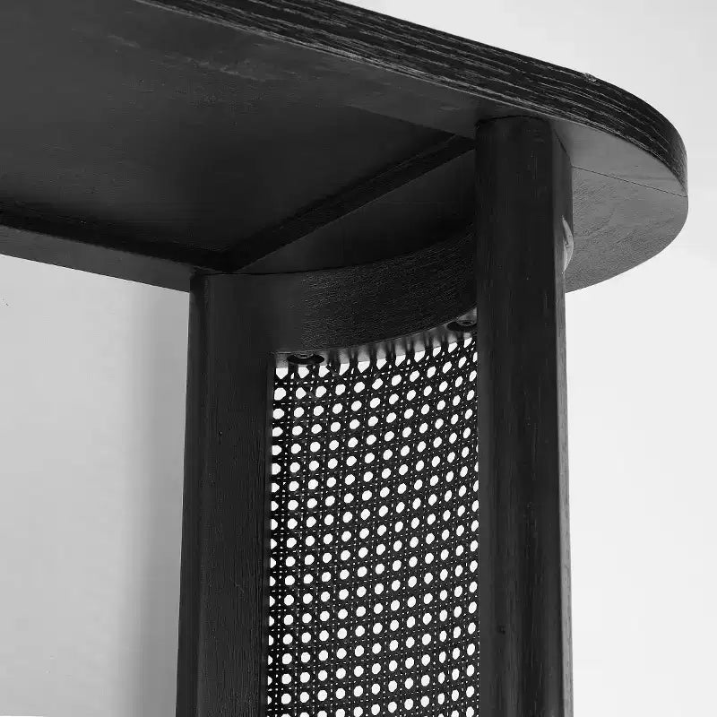 60 Oval Console Table with Cane Pedestal Legs, Narrow Sofa Table Modern Entryway Table for Hallway, Living Room & Foyer