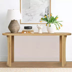 60 Oval Console Table with Cane Pedestal Legs, Narrow Sofa Table Modern Entryway Table for Hallway, Living Room & Foyer
