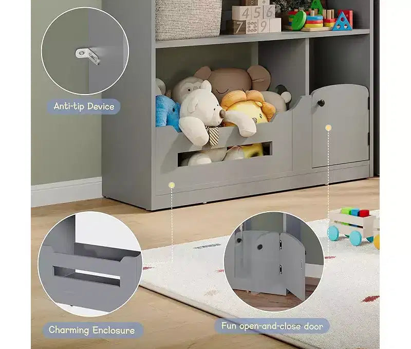 Kids Bookshelf, Toy Storage Organizer, Wooden Toddler Bookcase w/Motion Sensor Light for Kids, Dollhouse Bookshelf for Playroom Bedroom
