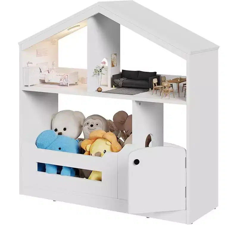 Kids Bookshelf, Toy Storage Organizer, Wooden Toddler Bookcase w/Motion Sensor Light for Kids, Dollhouse Bookshelf for Playroom Bedroom