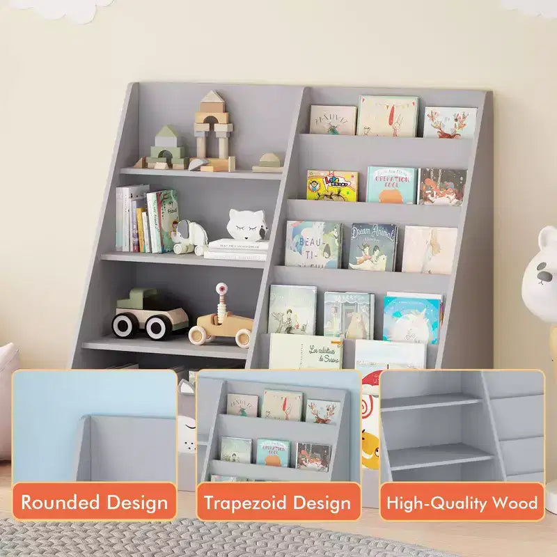 Modern Kids Bookshelf, Multifunctional Wooden Bookcase with Display Shelves, Display Book Shelves for Bedroom, Living Room, Playroom