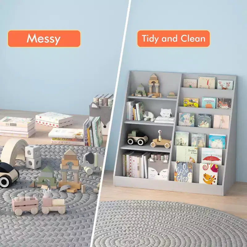 Modern Kids Bookshelf, Multifunctional Wooden Bookcase with Display Shelves, Display Book Shelves for Bedroom, Living Room, Playroom