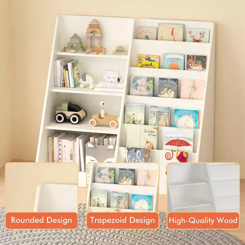 Modern Kids Bookshelf, Multifunctional Wooden Bookcase with Display Shelves, Display Book Shelves for Bedroom, Living Room, Playroom