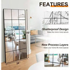28 inchx 55 inch black metal framed wall mirror for bedroom living room entryway decorative window pane style wall mounted