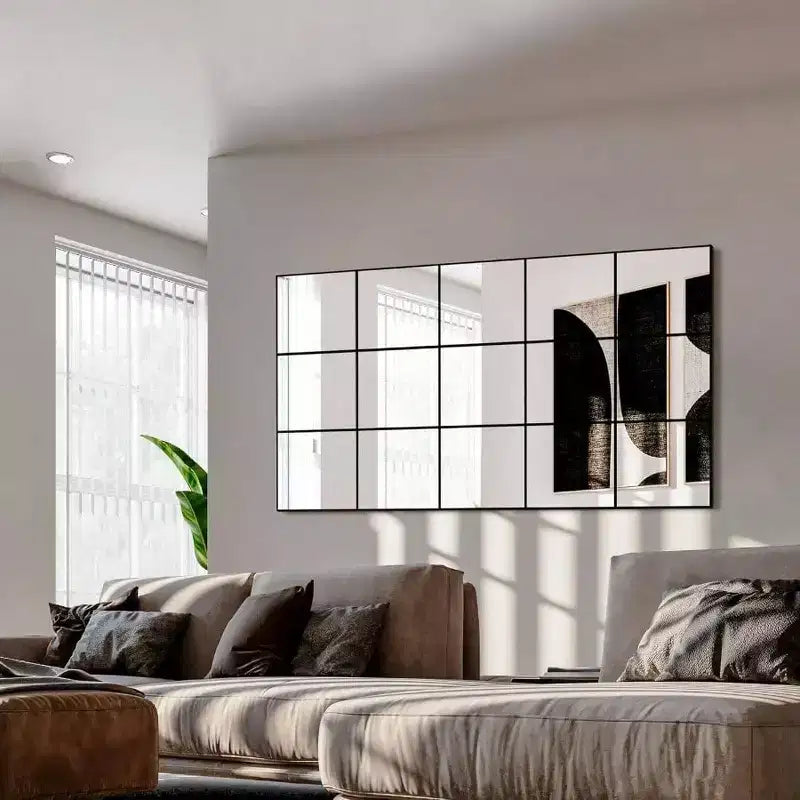 28 inchx 55 inch black metal framed wall mirror for bedroom living room entryway decorative window pane style wall mounted