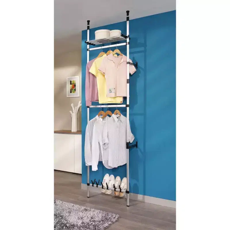 Telescopic Wardrobe System with Rods and Shelf Aluminum