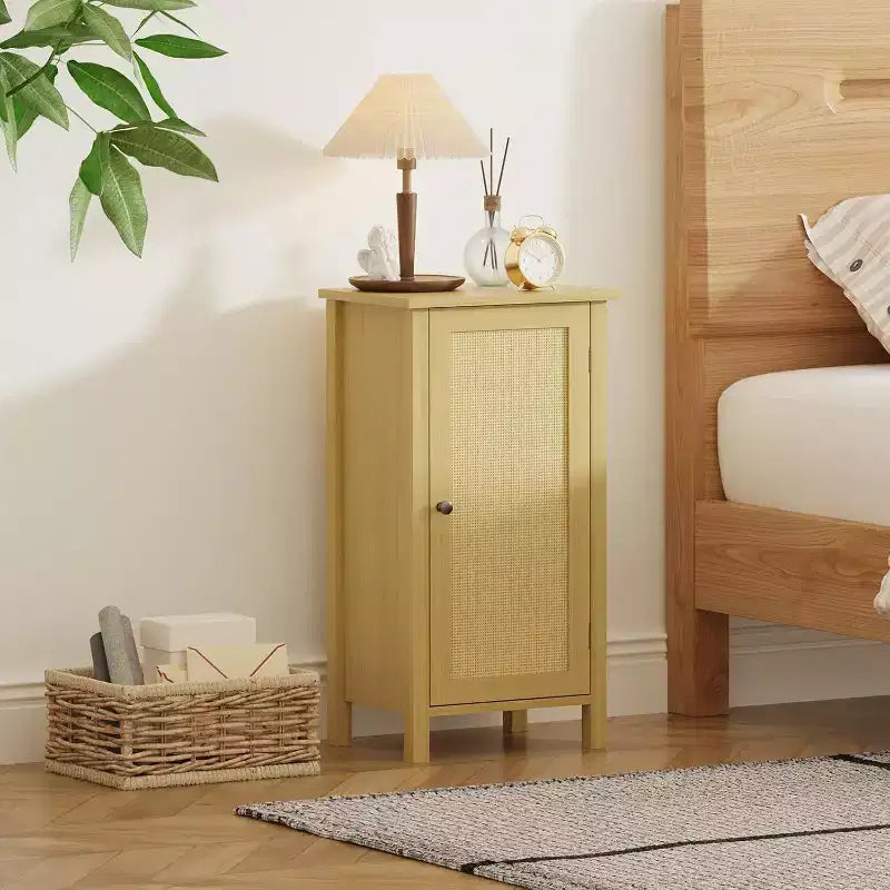 Modern Farmhouse Nightstand, 16 Inch Boho Bedside Table with Drawer, Wood Storage End Table with Sturdy Legs for Bedroom,Living Room