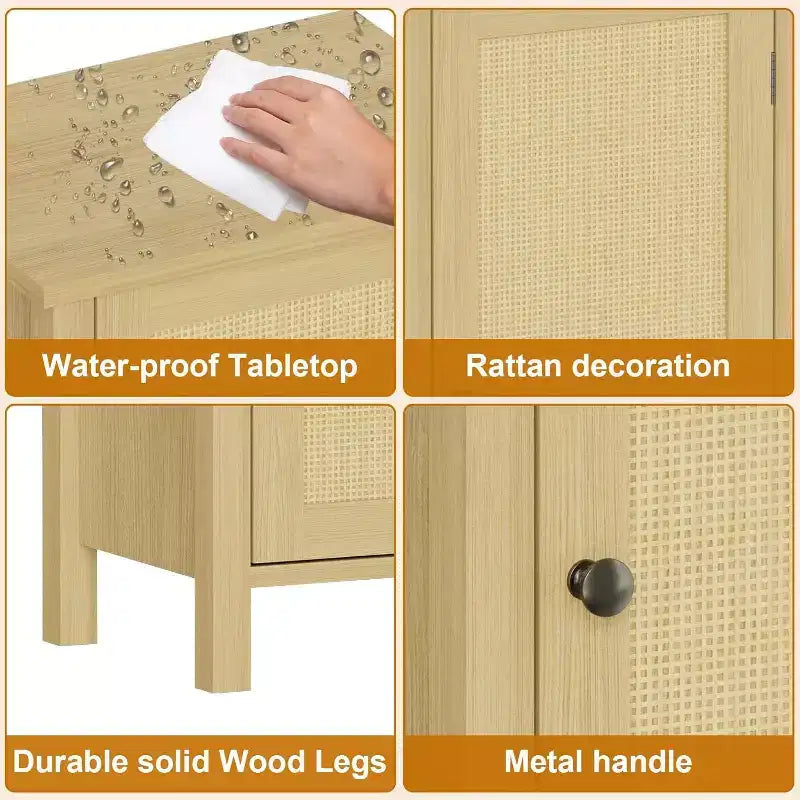 Modern Farmhouse Nightstand, 16 Inch Boho Bedside Table with Drawer, Wood Storage End Table with Sturdy Legs for Bedroom,Living Room
