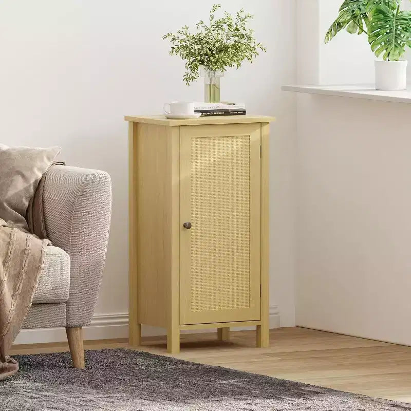 Modern Farmhouse Nightstand, 16 Inch Boho Bedside Table with Drawer, Wood Storage End Table with Sturdy Legs for Bedroom,Living Room