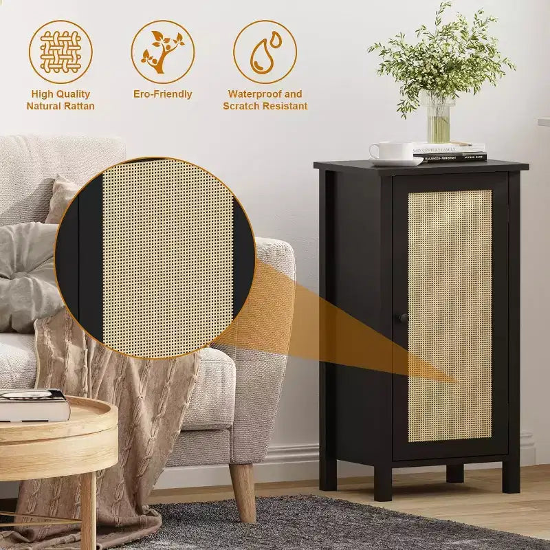 Modern Farmhouse Nightstand, 16 Inch Boho Bedside Table with Drawer, Wood Storage End Table with Sturdy Legs for Bedroom,Living Room