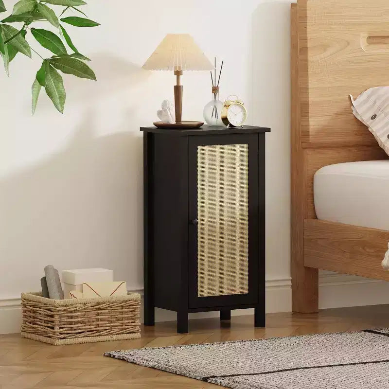 Modern Farmhouse Nightstand, 16 Inch Boho Bedside Table with Drawer, Wood Storage End Table with Sturdy Legs for Bedroom,Living Room