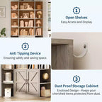 75 Tall 6-Tier Wooden Bookshelf with Storage Cabinet & Doors, Grey Wide Organizer and Display Shelf for Bedroom, Living Room, Home Office