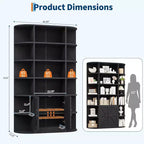 75 Tall 6-Tier Wooden Bookshelf with Storage Cabinet & Doors, Grey Wide Organizer and Display Shelf for Bedroom, Living Room, Home Office