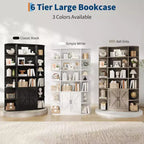 75 Tall 6-Tier Wooden Bookshelf with Storage Cabinet & Doors, Grey Wide Organizer and Display Shelf for Bedroom, Living Room, Home Office