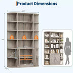 75 Tall 6-Tier Wooden Bookshelf with Storage Cabinet & Doors, Grey Wide Organizer and Display Shelf for Bedroom, Living Room, Home Office