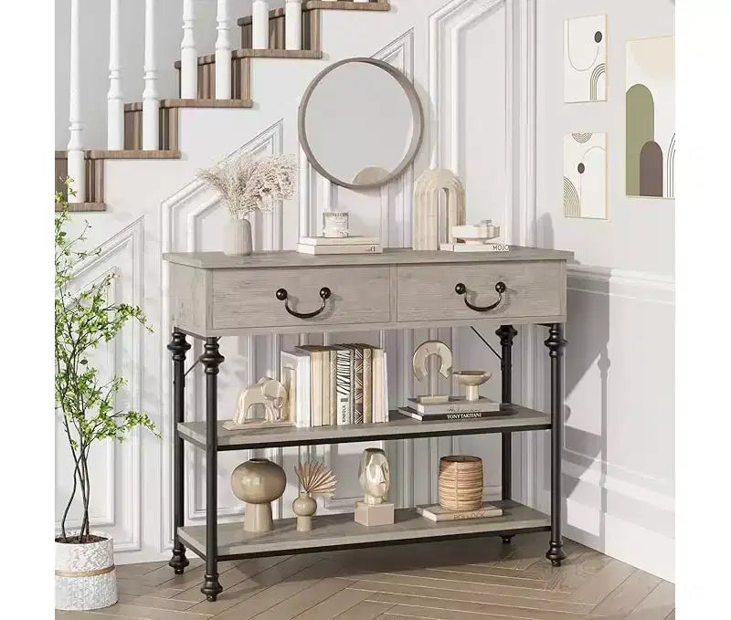 Small Entryway Console Table with 3 Drawers, Narrow Sofa Table with Storage Shelves for Living Room, Hallway, Bedroom