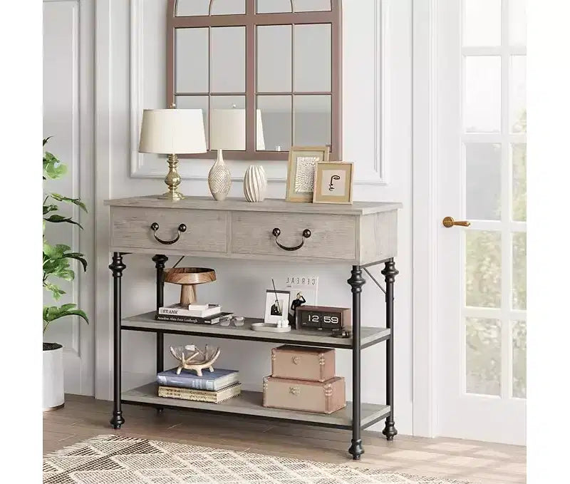 Small Entryway Console Table with 3 Drawers, Narrow Sofa Table with Storage Shelves for Living Room, Hallway, Bedroom
