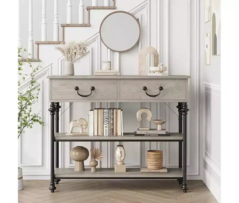 Small Entryway Console Table with 3 Drawers, Narrow Sofa Table with Storage Shelves for Living Room, Hallway, Bedroom