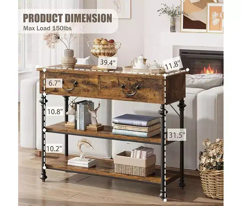 Small Entryway Console Table with 3 Drawers, Narrow Sofa Table with Storage Shelves for Living Room, Hallway, Bedroom