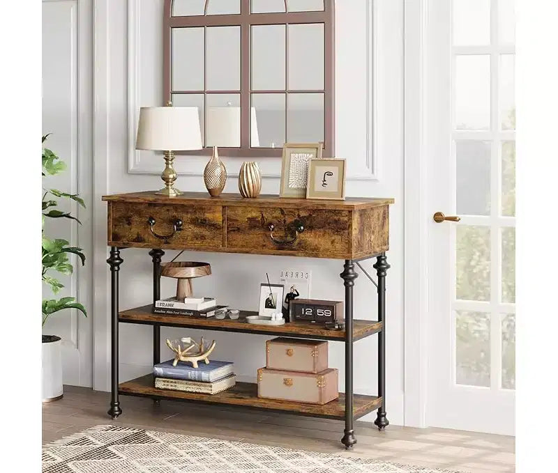 Small Entryway Console Table with 3 Drawers, Narrow Sofa Table with Storage Shelves for Living Room, Hallway, Bedroom