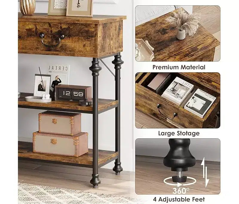 Small Entryway Console Table with 3 Drawers, Narrow Sofa Table with Storage Shelves for Living Room, Hallway, Bedroom
