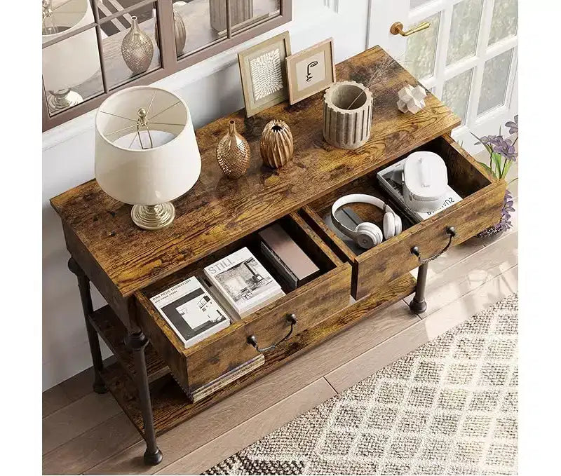Small Entryway Console Table with 3 Drawers, Narrow Sofa Table with Storage Shelves for Living Room, Hallway, Bedroom