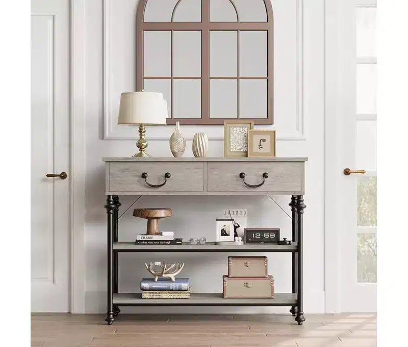 Small Entryway Console Table with 3 Drawers, Narrow Sofa Table with Storage Shelves for Living Room, Hallway, Bedroom