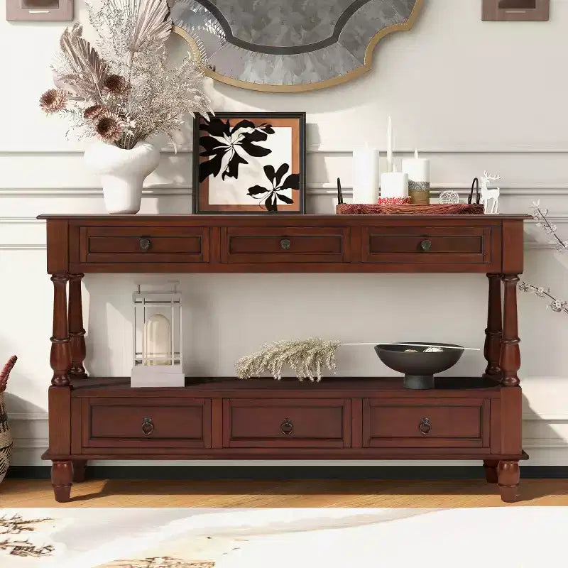 54 Solid Wood Narrow Console Table with Storage, Modern 2-Tier Sofa Table, Entryway Table for Living Room, Hallway, or Foyer