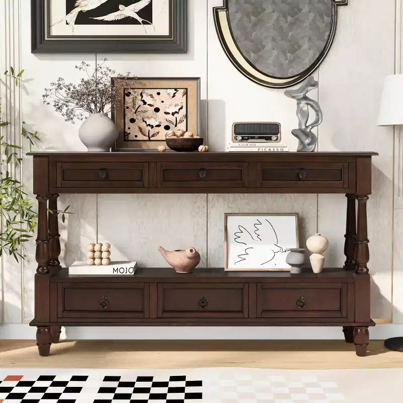54 Solid Wood Narrow Console Table with Storage, Modern 2-Tier Sofa Table, Entryway Table for Living Room, Hallway, or Foyer